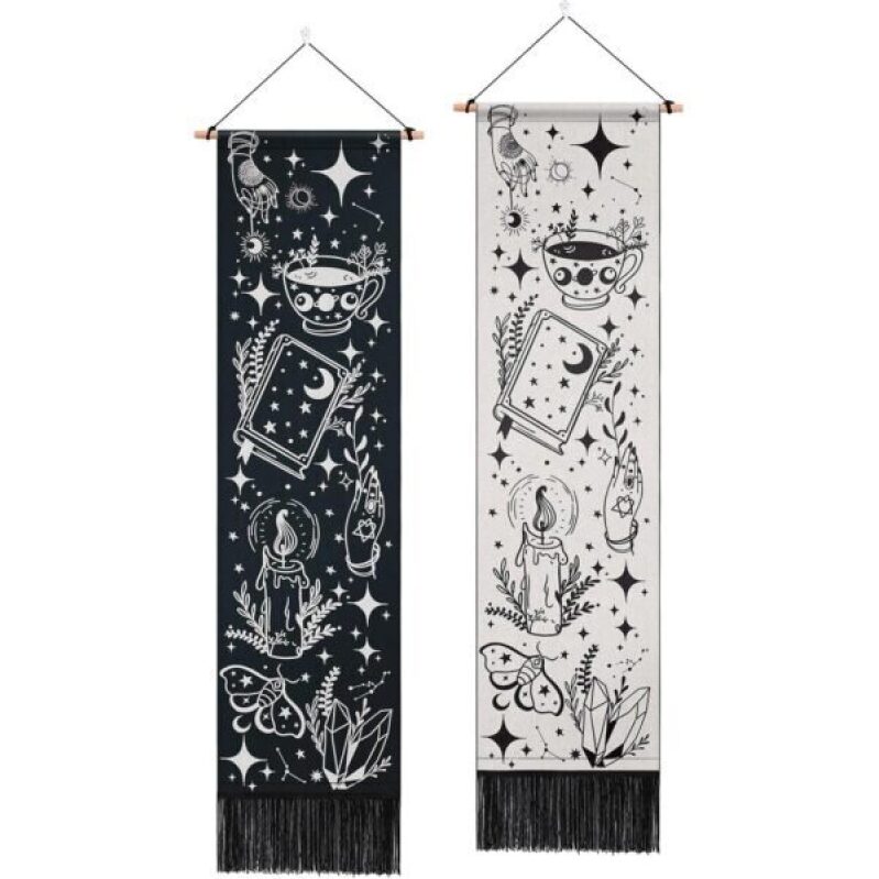 Two-Piece Set of Witch-Themed Black and White Wall Tapestries -50% Off