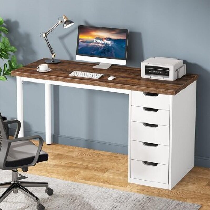 Affordable and Spacious Tribesigns Five-Drawer Computer Desk
