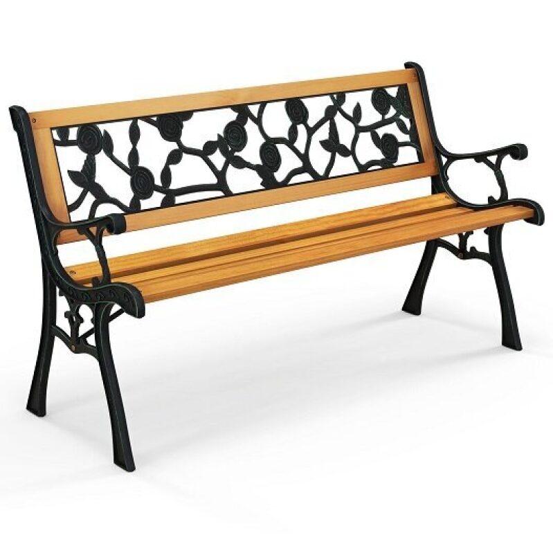 Tangkula Outdoor Garden Bench - Premium Cast Iron & Wood - Only $99.99, Free Shipping!