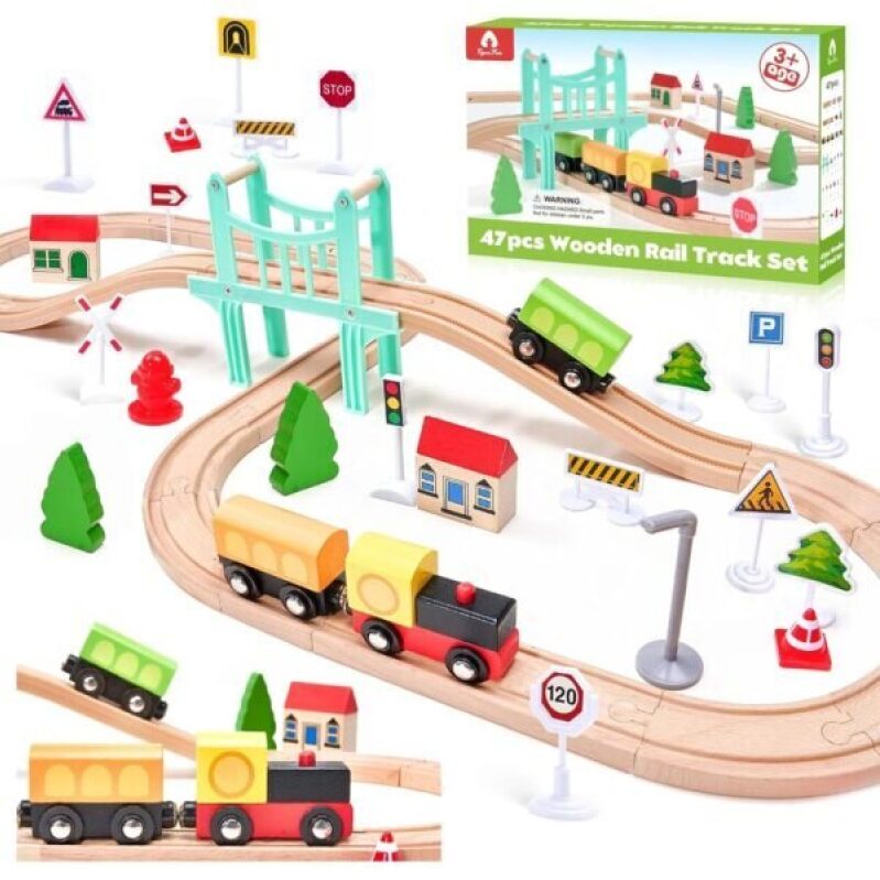 47pcs Wooden Rail Track Set for Kids - 40% Off!