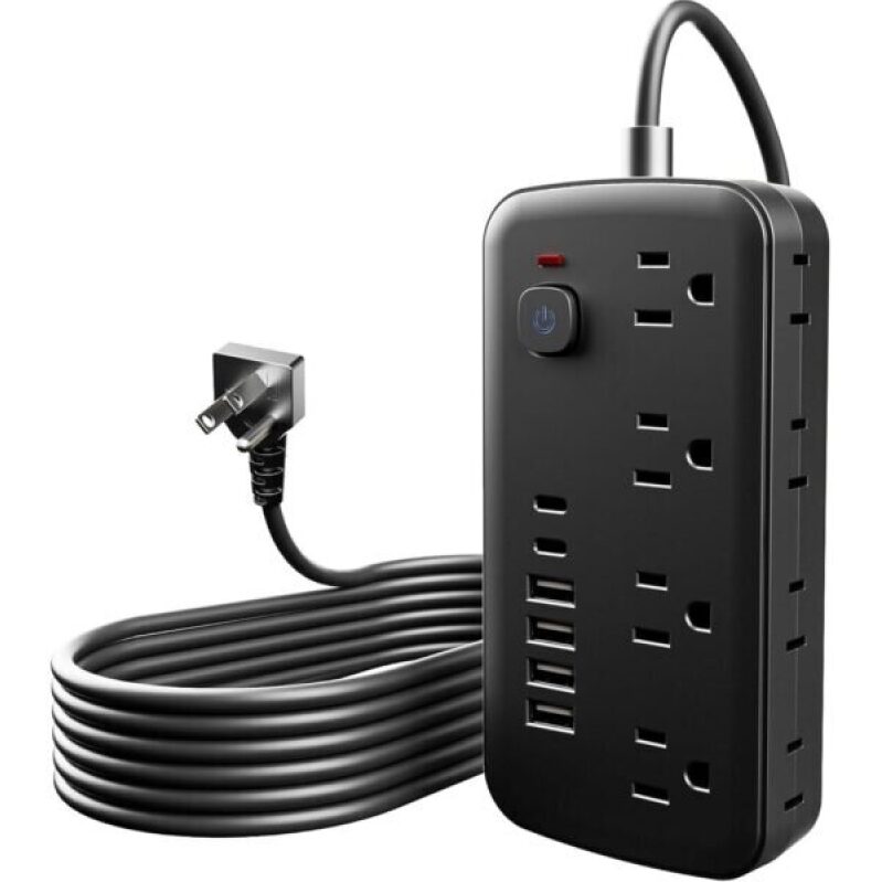 JouleLoom Surge Protector Power Strip – 8 AC Outlets & 6 USB Ports