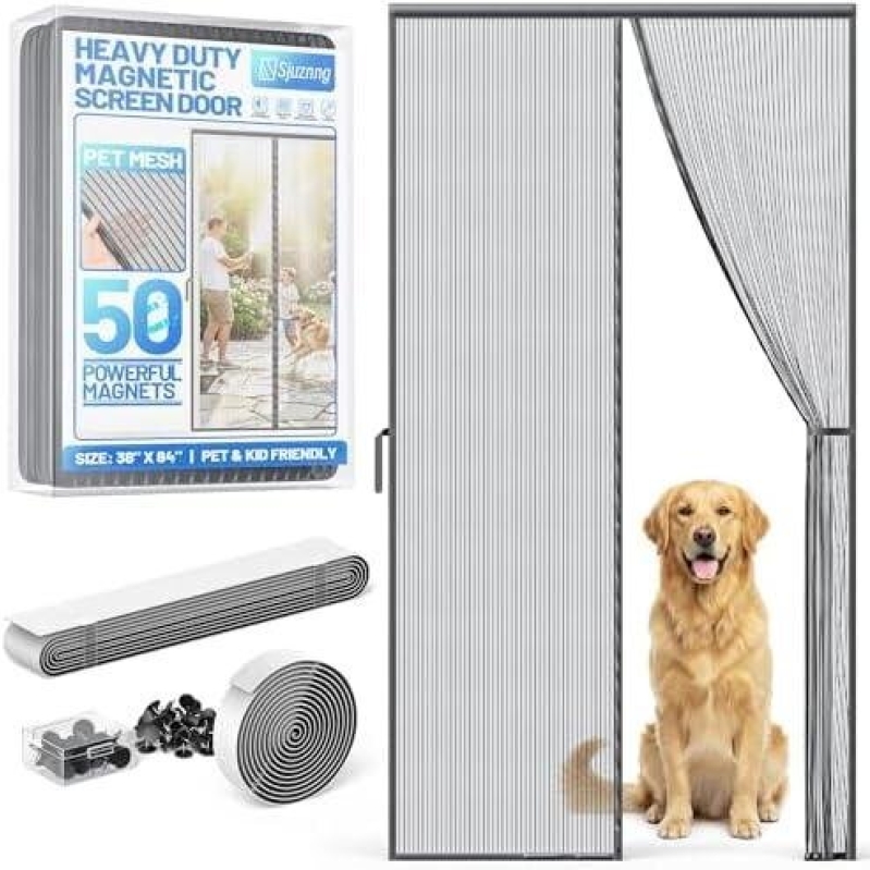 Heavy Duty Magnetic Screen Door with 50 Magnets - Pet Friendly & Kid Safe