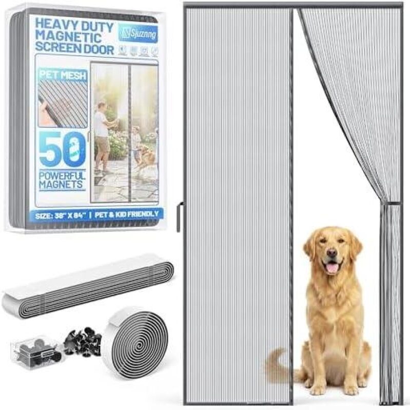 Heavy Duty Magnetic Screen Door with 50 Magnets - Pet Friendly & Kid Safe