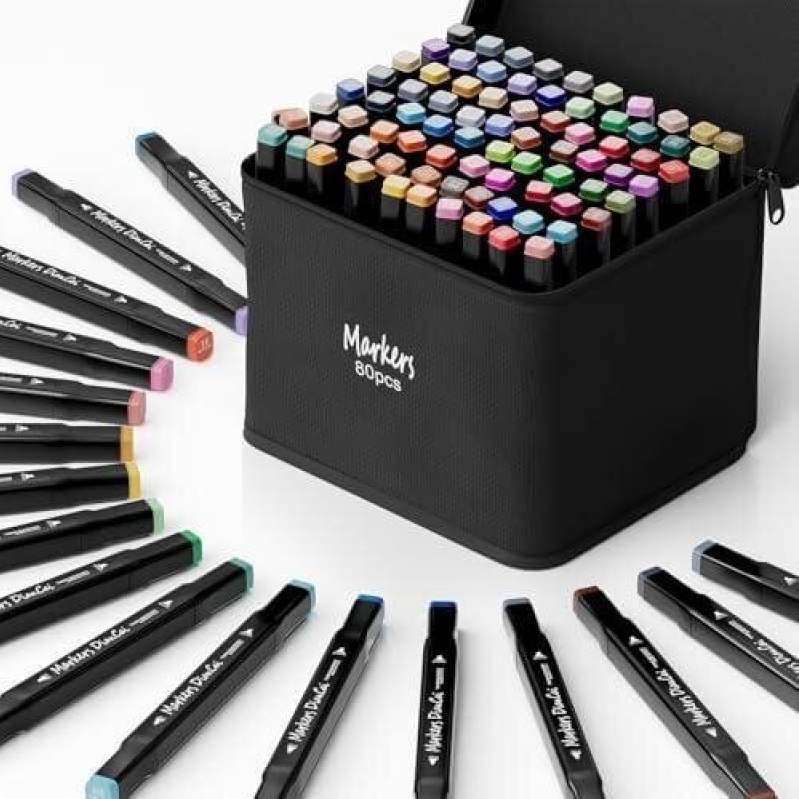 80 Color Double-Tip Alcohol Markers Set - Ideal for Adult Coloring/Gifts