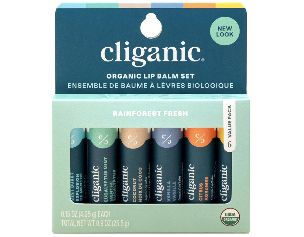 Cliganic Organic Lip Balm Set - 6 Flavors for Healthy Lips