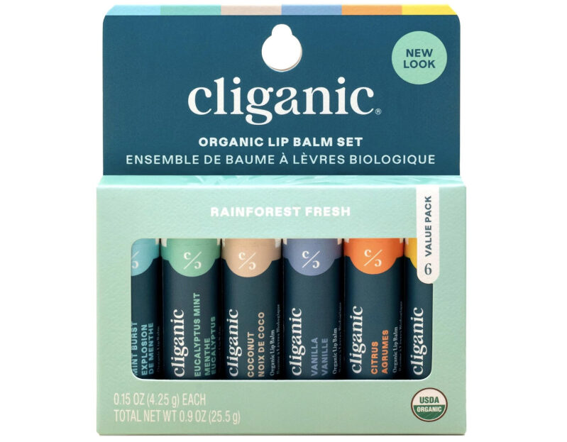 Cliganic Organic Lip Balm Set - 6 Flavors for Healthy Lips