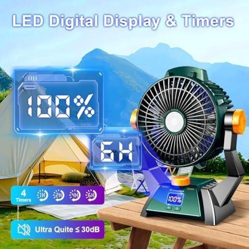 Quiet Rechargeable Camping Fan with LED Lighting - 52% OFF