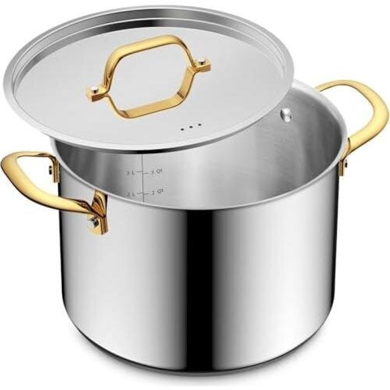 6-Quart Tri-Ply Bottom Pot - Stainless Steel with Gold Handles