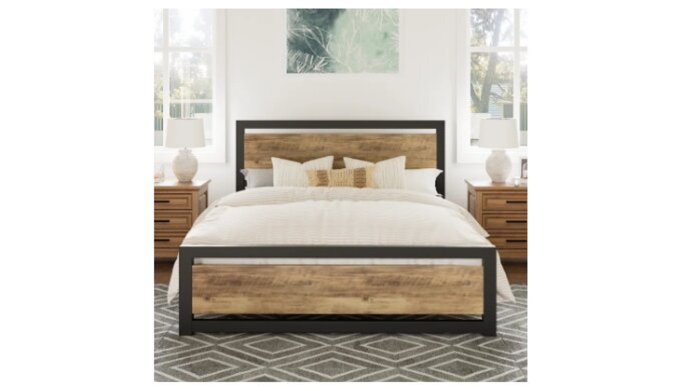 Marilee Wood Black Metal Frame Bed with Headboard - Durable and Stylish