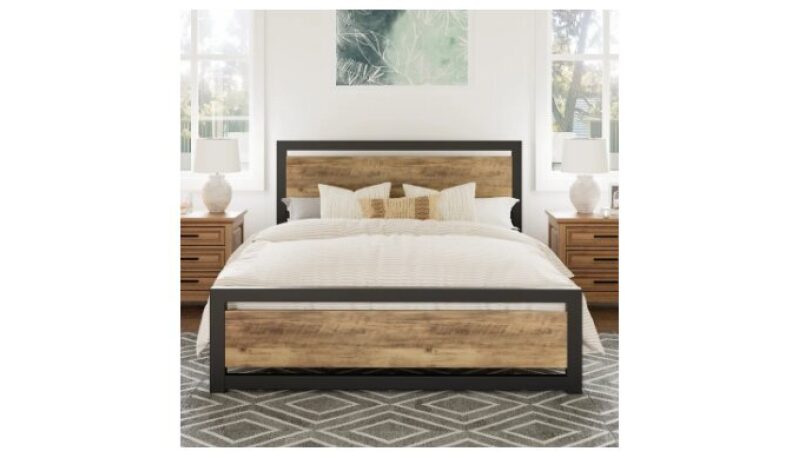 Marilee Wood Black Metal Frame Bed with Headboard - Durable and Stylish