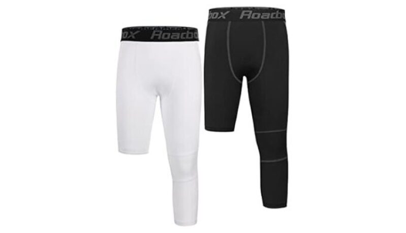 Roadbox Boys One Leg Compression Pants, 2Pack 3/4 Athletic Compression Pants for Boys