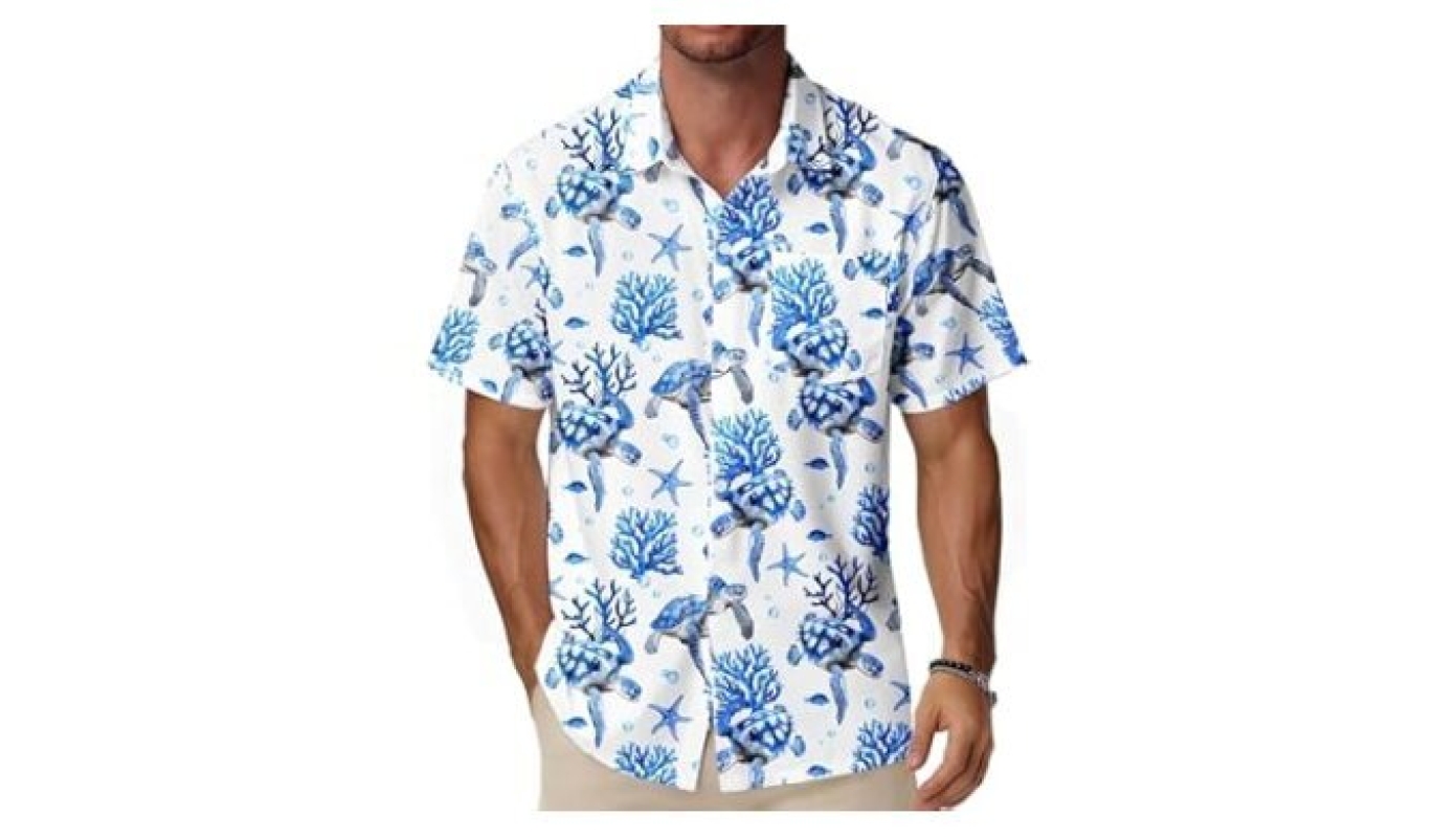 Men’s Hawaiian Shirt Short Sleeve, Tropical Beach Button Down