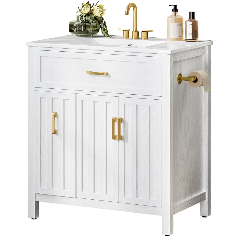 30 Inch Bathroom Vanity with Ceramic Sink - Premium Storage & Sleek Design