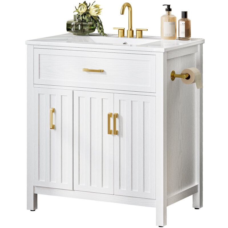 30 Inch Bathroom Vanity with Ceramic Sink - Premium Storage & Sleek Design