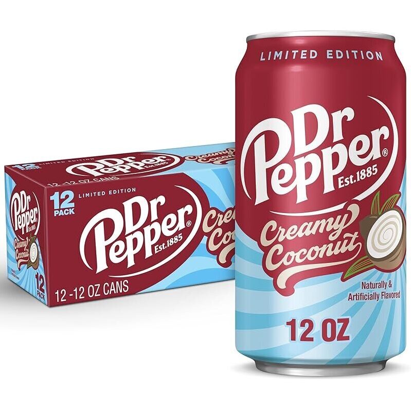 12 Pack Dr Pepper Creamy Coconut Soda 12oz Cans - Refreshing Limited Edition