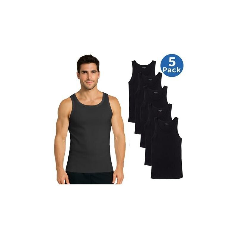5-Pack Men's Ribbed Classic Tank Tops - Blu Rock