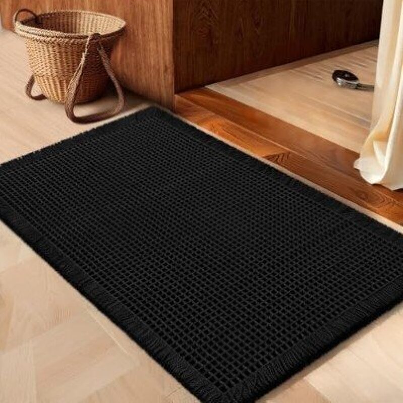 Elegant 32”x20” Black Waffle Bath Mat