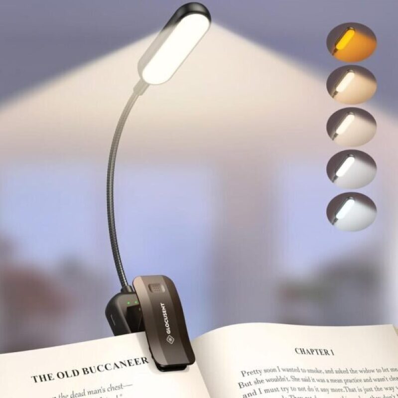Glocusent 20 LED Reading Lights for Books in Bed, Eye Caring Reading Light, 5 Colors & 5 Brightness 3–100LM Dimmable, 1200mAh Rechargeable Book Light to 90H, Lightweight Clip on Light for Book Lovers -66% OFF