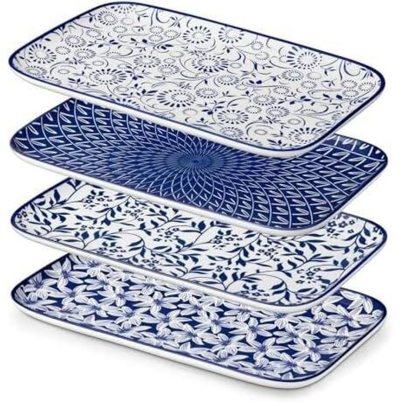 Selin Ceramic Dinnerware Set - 4 Rectangular Plates