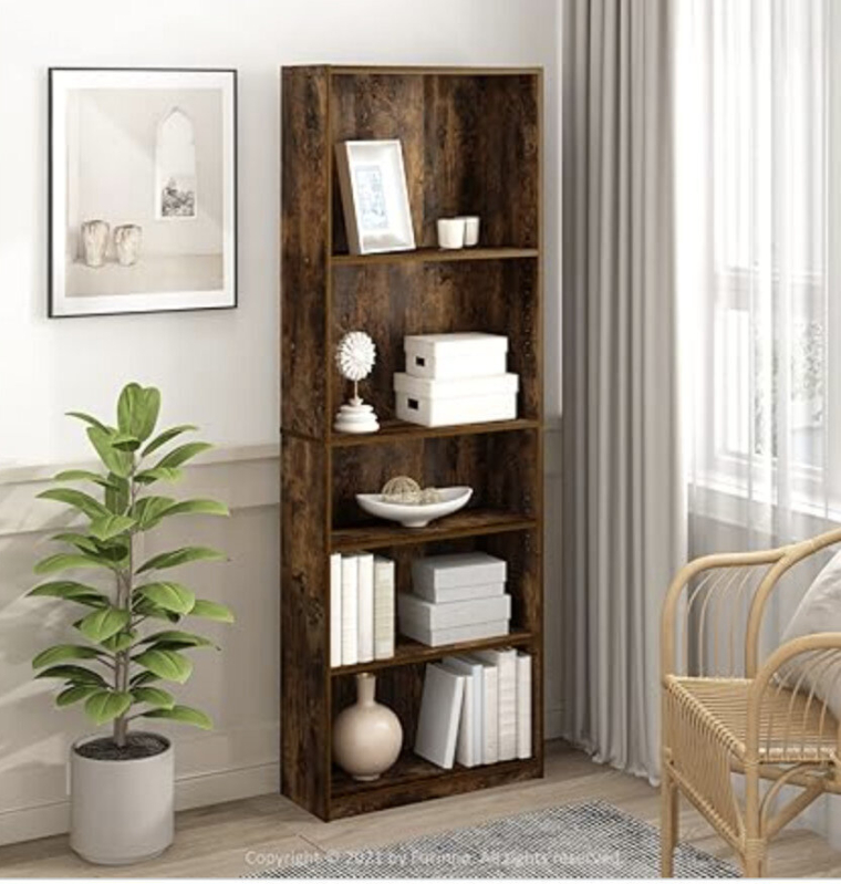 Furinno JAYA Five-Tier Wooden Bookshelf - Prime Shipping