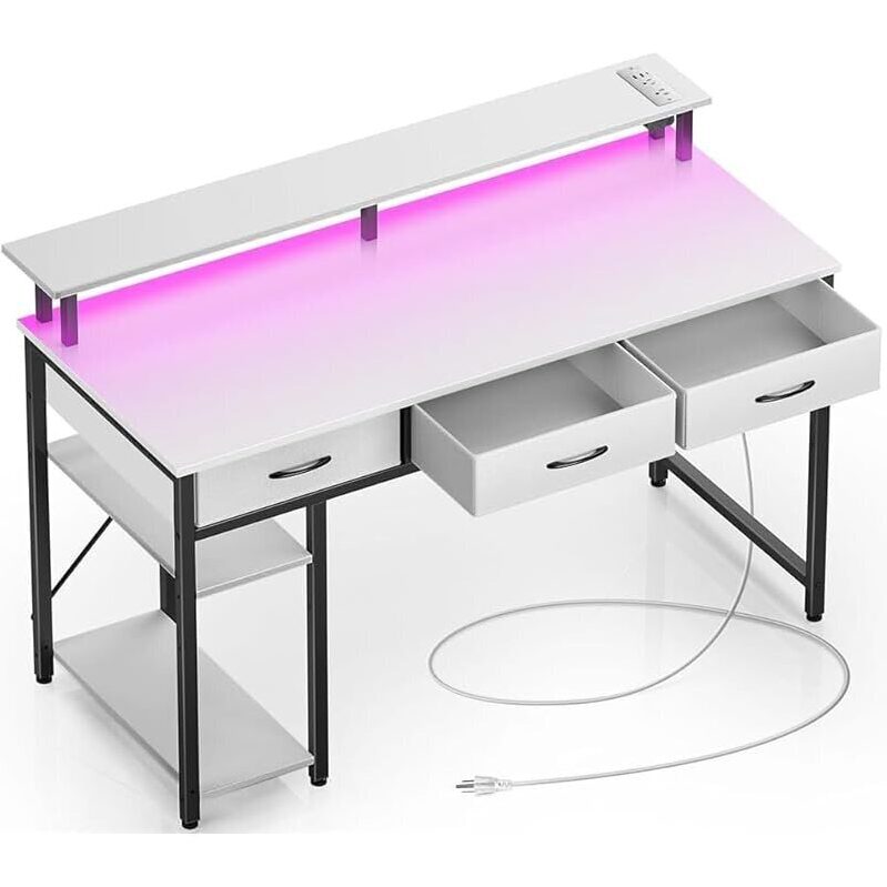 Rolanstar Computer Desk with Power Outlets & LED Light - 47-in