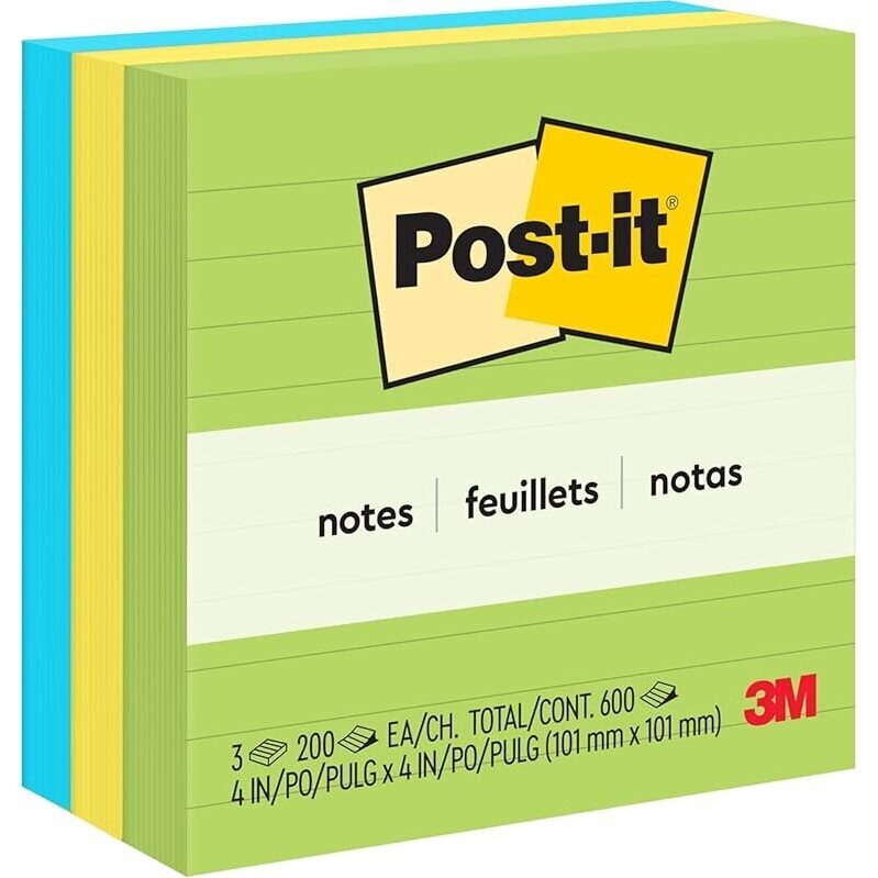 Post-it Notes 4 in x 4 in 3 Lined Sticky Notes Pads