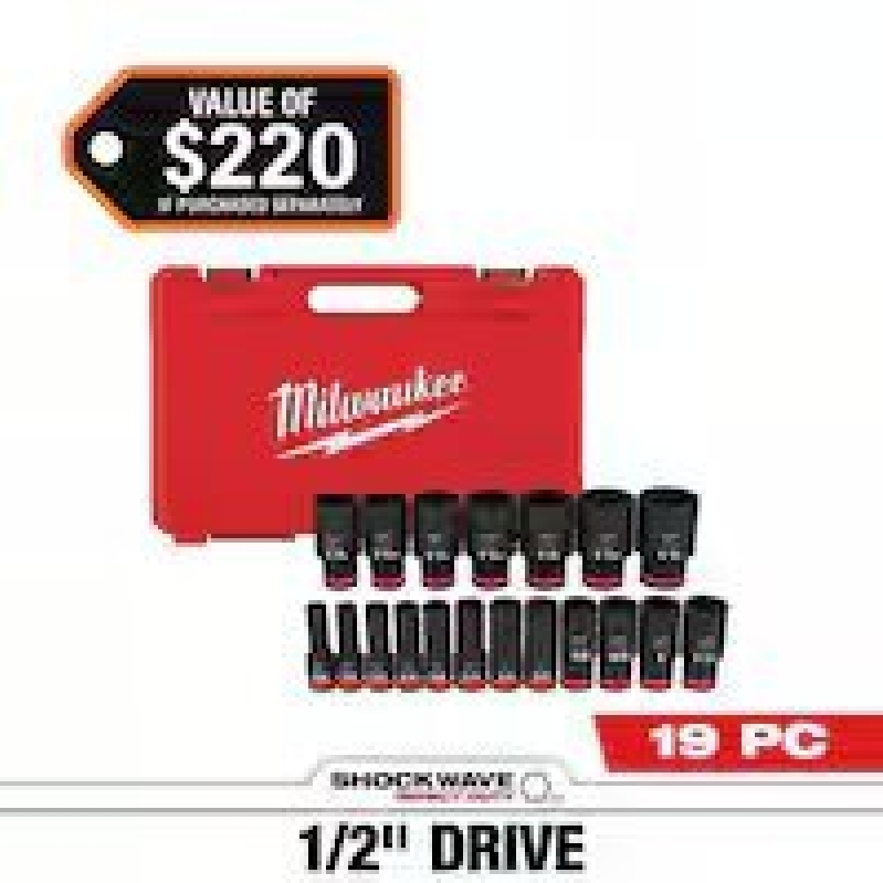 Milwaukee Shockwave 1/2 in. Drive SAE 6 Point Impact Socket Set 19pc