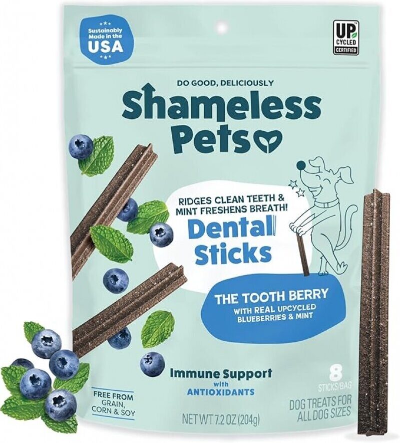 Shameless Pets Blueberry & Mint Dental Chews for Dogs - 8 Chews