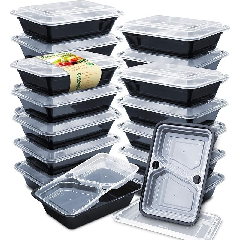 20-Pack 36oz Meal Prep Containers - 3 Compartment Stackable, Microwave Safe