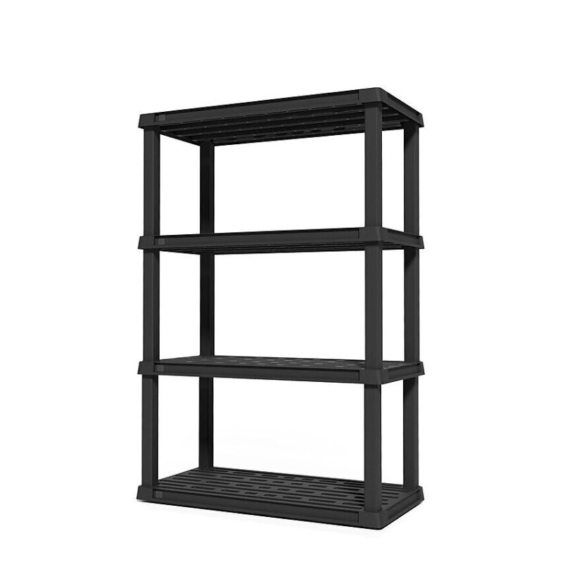 Sleek 4-Tier Plastic Shelving Unit - Durable & Space-Efficient Storage Solution