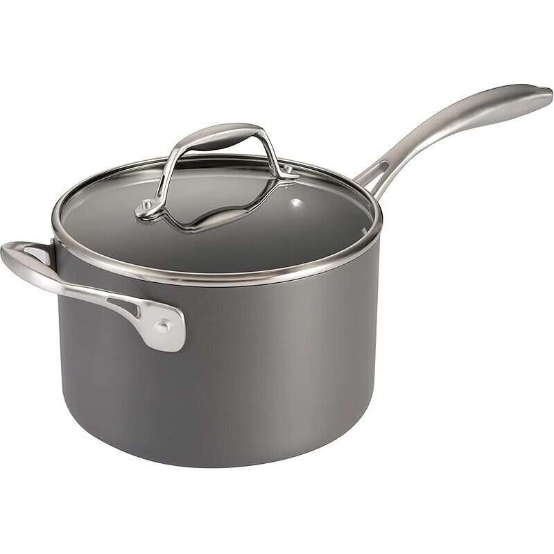 4-Quart Large Sauce Pan with Glass Lid - Durable Hard Anodized Construction