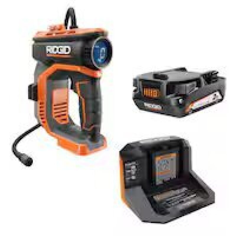 RIDGID 18V Cordless Portable Inflator Kit w/Battery - Fast and Reliable Tire Inflation