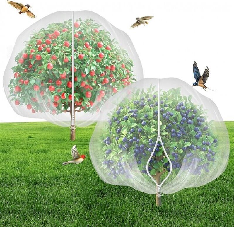 Premium Garden Fruit Tree Netting with 2-Way Zipper & Drawstring - 6.4'x6.4' Pack of 2