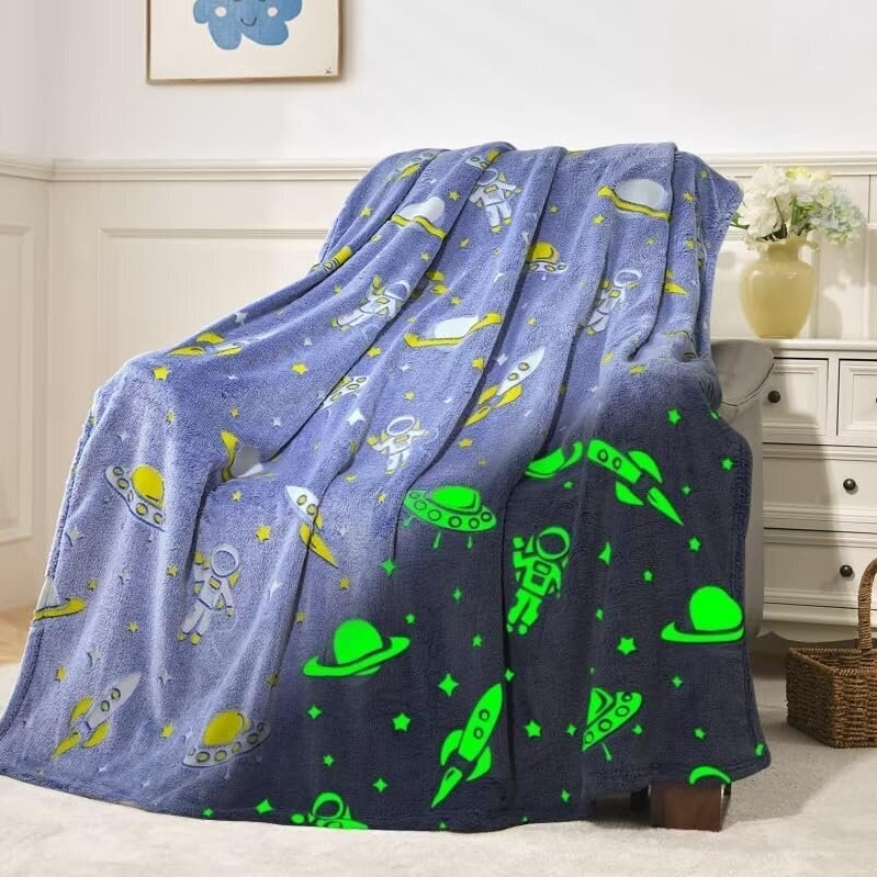 Space Glow-in-the-Dark Blanket for Kids - 50x60 inches