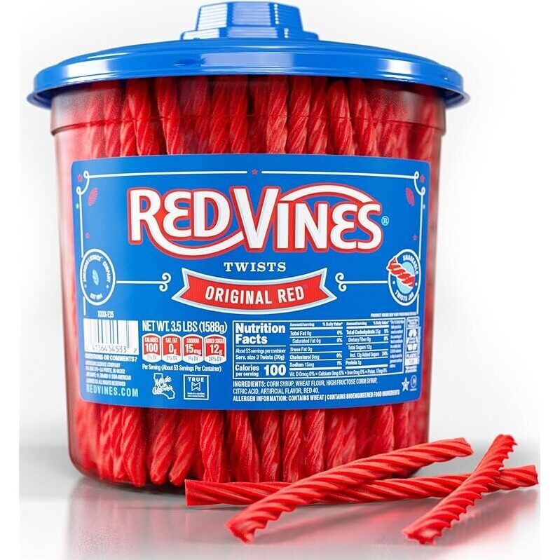 Red Vines Licorice Candy - Original Red Twists, 3.5 Lb Jar