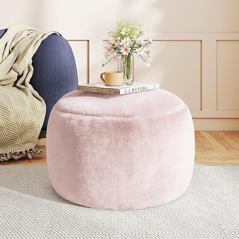 Gerricco 20-in Round Stuffed Pouf Ottoman - Plush Round Foot Rest Ottoman