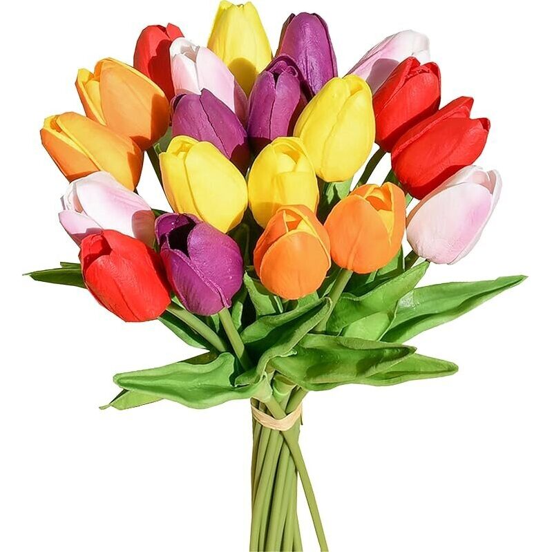 Mandys Multicolor Artificial Tulips: Vibrant 20pcs Flower Centerpiece