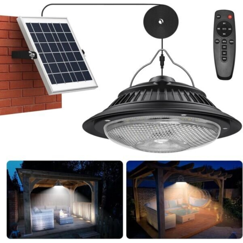 Solar Pendant Lights with Motion Sensor - 5 Modes, Dimmable, 6000K/4000K/3200K, Waterproof, Indoor/Outdoor