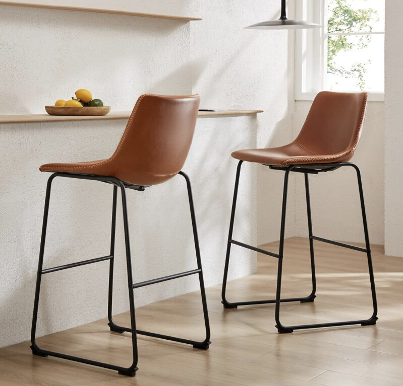 DUMOS 26 Inch Bar Stools Set of 2 - Premium PU Leather with Ergonomic Design