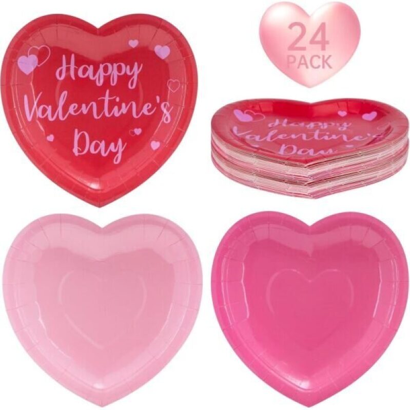 Valentine's Day Heart-Shaped Paper Plates - 24 Pack, 46% Off