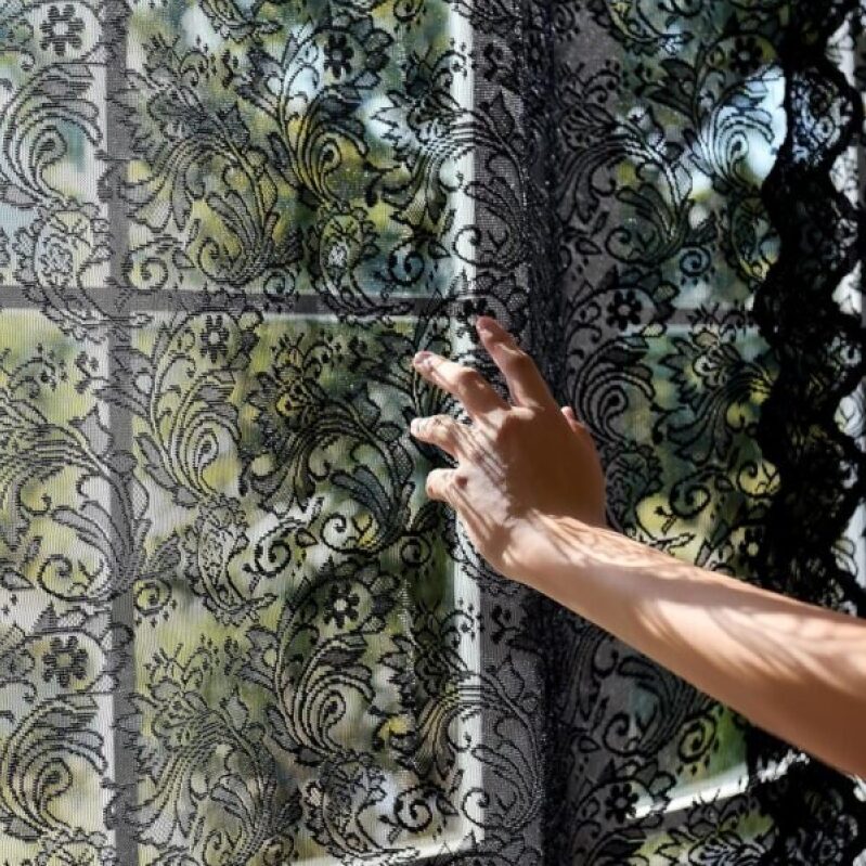 Vintage Black Lace Window Curtains - 45 Inches Long - 50% Off