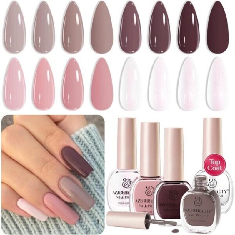 AZUREBEAUTY Nail Polish Set: 4 Shades with Brown and Pink Glitter - 50% Off