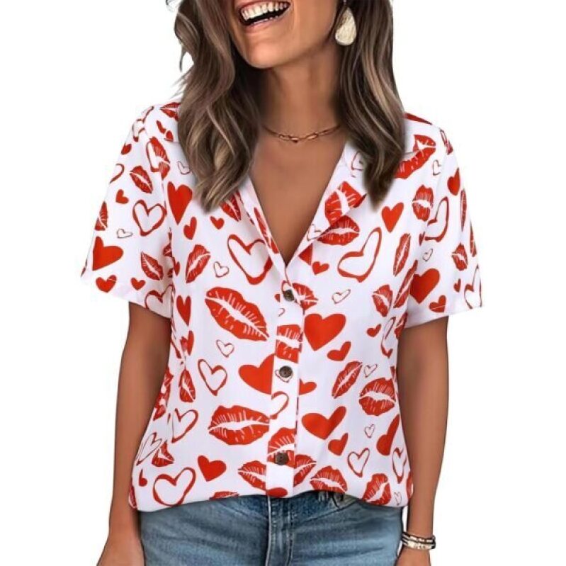 LILYCHIC Valentine's Heart Button Blouse for Women - 50% Off