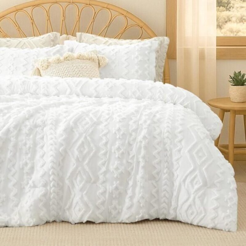Tufted Boho Comforter Set Queen Size - Soft Textured Bed Set