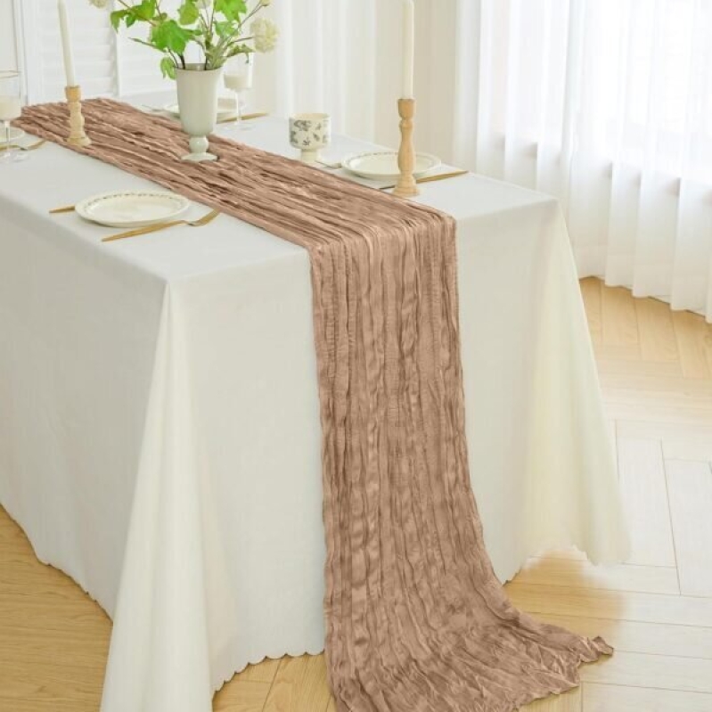 Elegant Nude Gauze Table Runner for Weddings, Baby & Bridal Showers – 50% Off