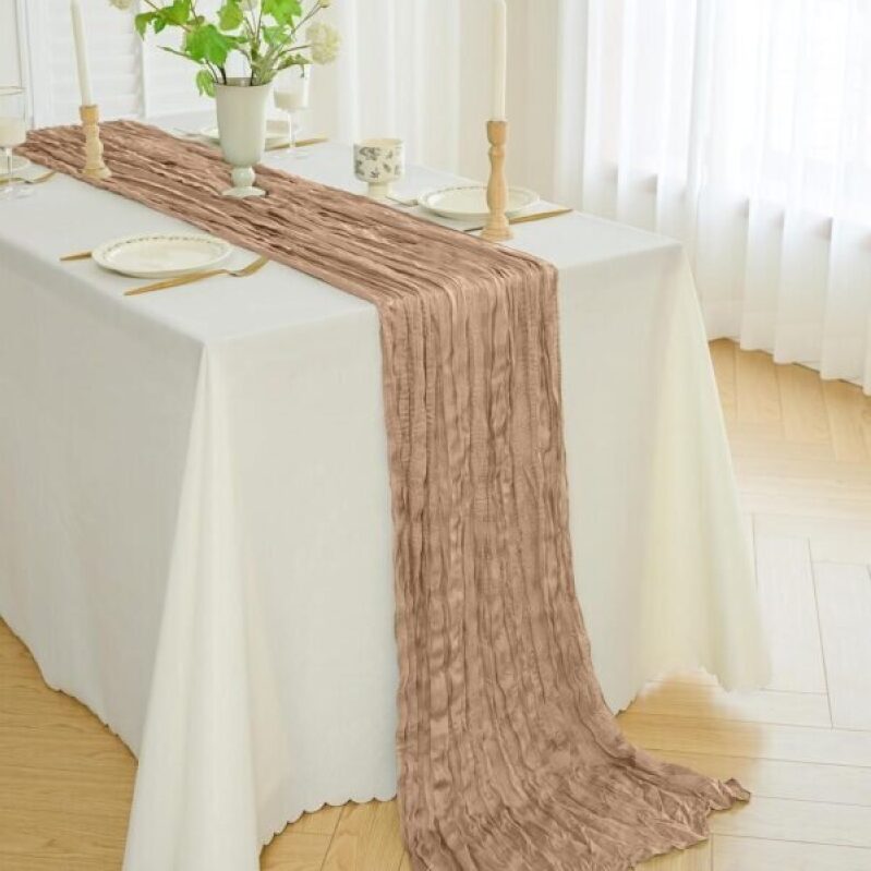 Elegant Nude Gauze Table Runner for Weddings, Baby & Bridal Showers – 50% Off