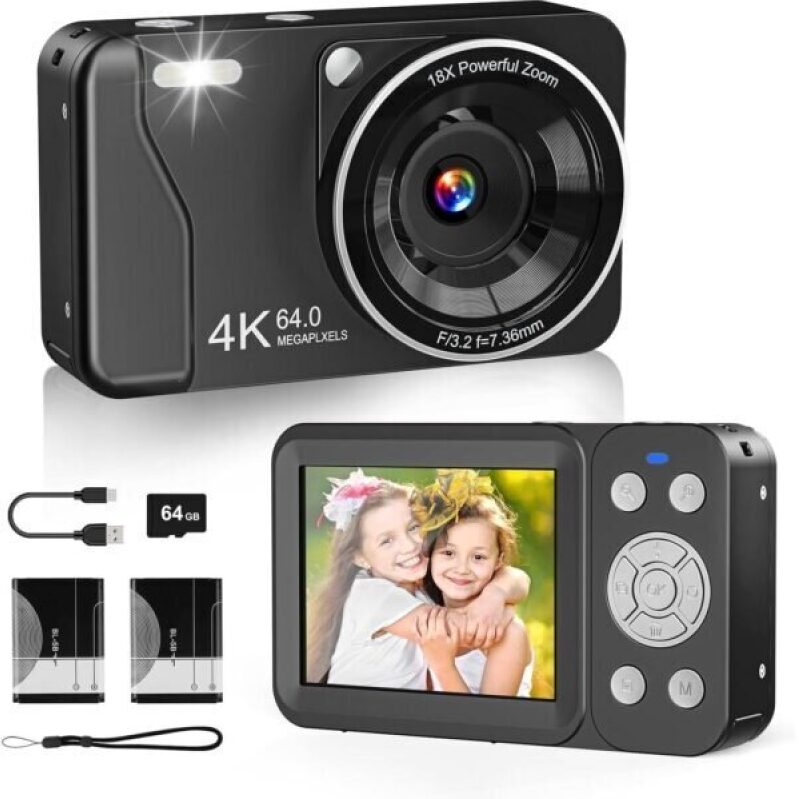 4K 64MP Digital Camera with 18X Zoom - Perfect for Kids, Teens, and Adults