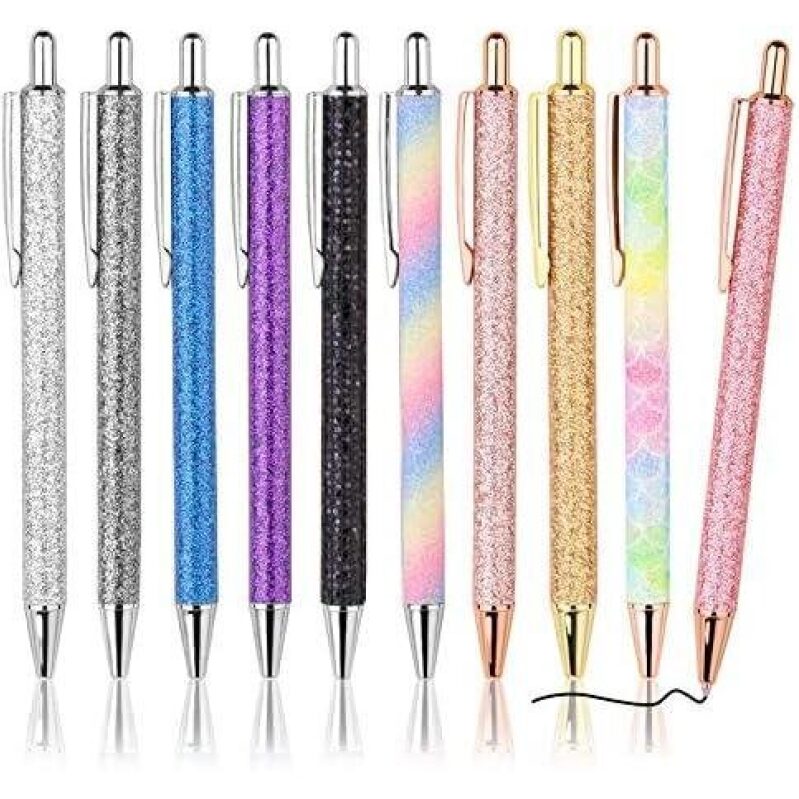 Elegant Metallic Glitter Pens - 10 Pack with 1.0mm Tips