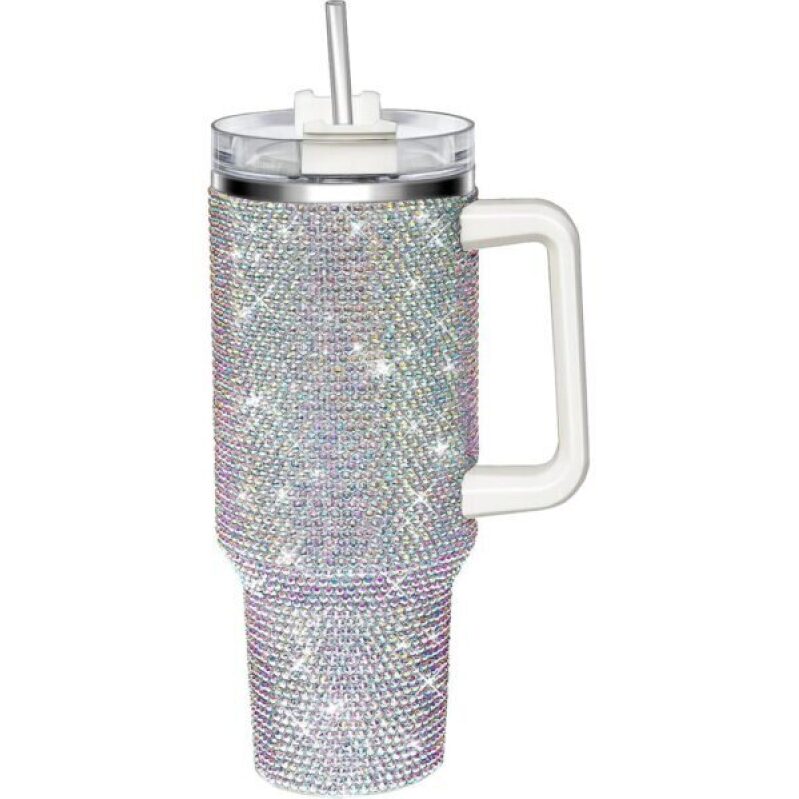 40 oz Stainless Steel Tumbler with Handle and Rhinestones - 50% Discount