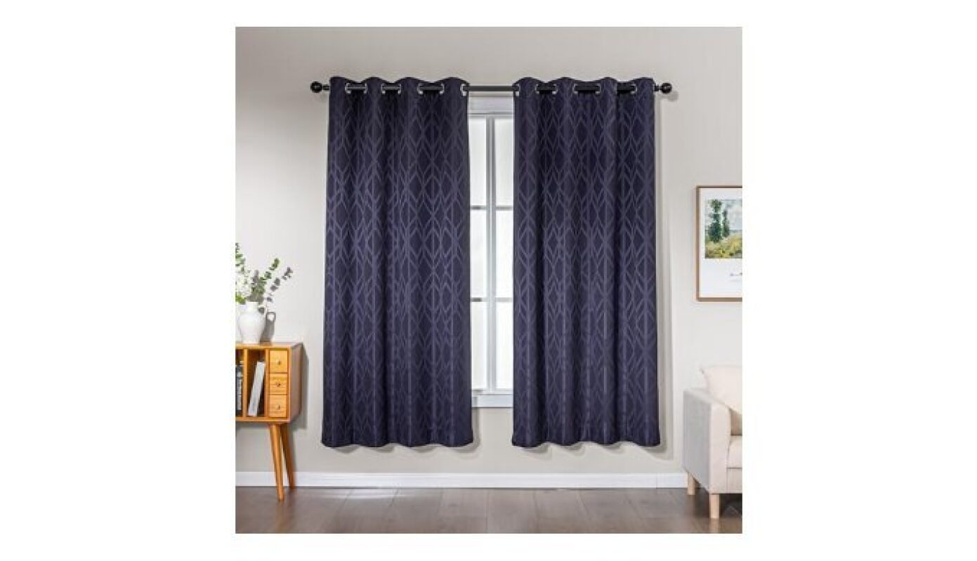 Jacquard Blackout Curtains for Living Room & Bedroom - Dark Blue